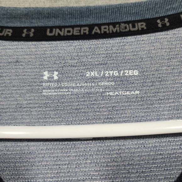 Under Armour Polo Shirt Mens Blue 2XL HeatGear Fitted Short Sleeve Pullover Long - Picture 2 of 16